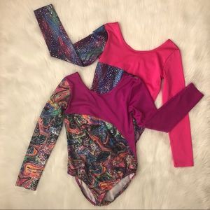 Set of Two Girls Long Sleeve Gymnastics Leotards